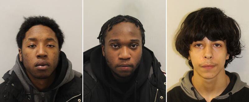 Composite of undated handout photos issued by the Metropolitan Police of (left to right) Rashid Gedel, Shiroh Ambersley and Harvey Canavan.