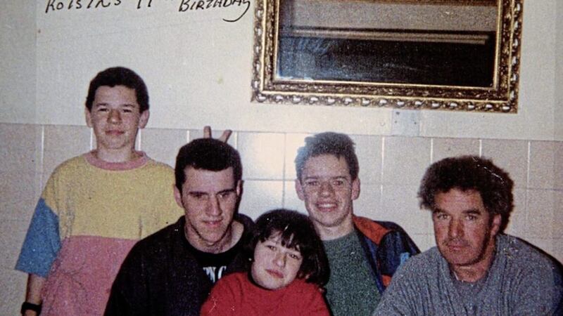 The last photograph taken of Gerard, second left, and Rory Cairns, second right, with their sister R&oacute;is&iacute;n who was celebrating her 11th birthday on the night the brothers were shot dead by the UVF in their home 