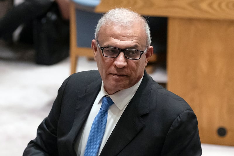 Special Representative of the President of Palestine Ziad Abu Amr leaves a Security Council meeting at United Nations headquarters (Yuki Iwamura/AP)
