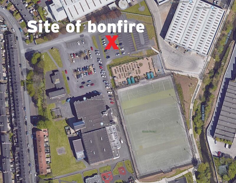 An Eleventh Night bonfire has been built in the car park of Avoniel Leisure Centre&nbsp;