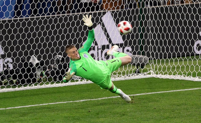 England's Jordan Pickford saves a penalty against COlombia