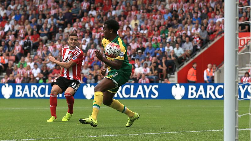 Dusan Tadic scores Southampton's second during their Barclays Premier League win over Norwich at St Mary's on Sunday<br />Picture: PA&nbsp;