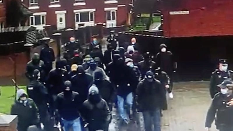A group of masked men were seen in the Pitt Park area of east Belfast last month 