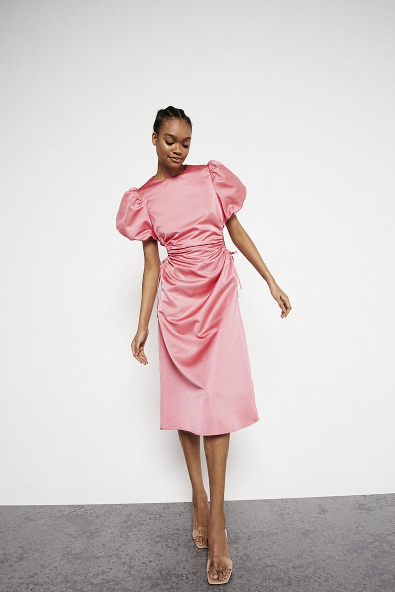 Warehouse Coral Satin Dress With Cut Outs, &pound;55.20 (was &pound;69)