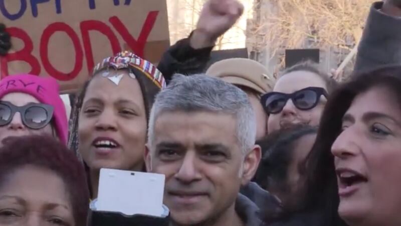 Sadiq Khan had an awkward moment when he got caught up in a sing-along at London's Women's March