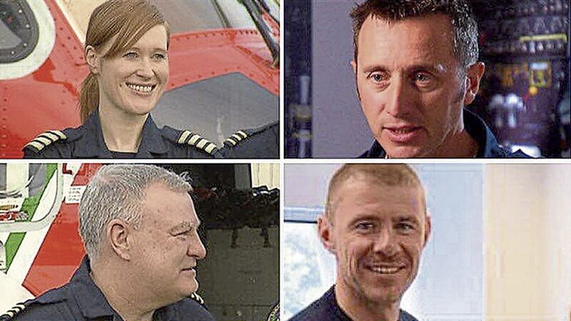 Captain Dara Fitzpatrick, Captain Mark Duffy, winchman Ciaran Smith and winchman Paul Orsmby died in a helicopter crash in March last year. Picture from Press Association 