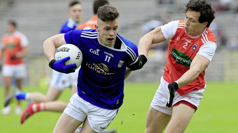 Cavan&#39;s Dara McVeety and Armagh&#39;s James Morgan in action during the Ulster Senior Football Championship Semi Final between Cavan and Armagh at St Tiarnachs in Clones on Sunday June 02  2019 Picture by Philip Walsh 