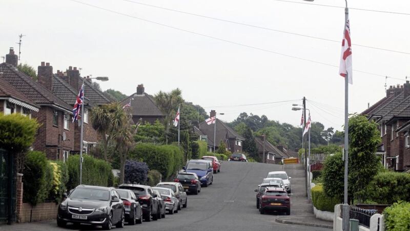 Loyalist flags have been erected around Mountcoole Park in north Belfast 