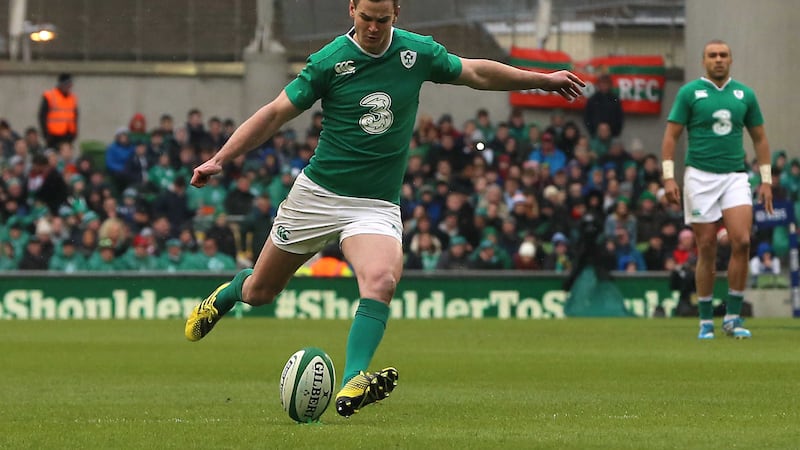Ireland's Jonathan Sexton in kicking action during Sunday's RBS Six Nations match at the Aviva Stadium<br />Picture by PA