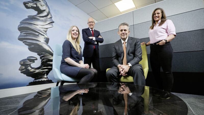 L-R: Mary-Louise Fellowes, co-founder, LOOLYN; Bruce Fletcher, RBS Group chief risk officer; Les Matheson, chief executive personal banking, RBS; and Gabi Burnside, Aceleration Manager, Ulster Bank 