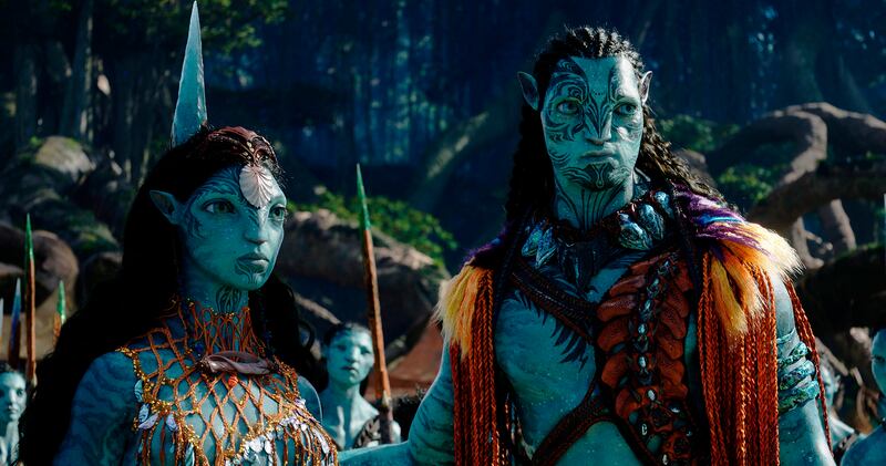 Kate Winslet, as Ronal, left, and Cliff Curtis, as Tonowari, in a scene from Avatar: The Way Of Water 