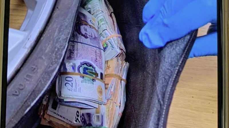 Thousands of pounds in cash were seized from a car in Co Tyrone. Picture from PSNI 