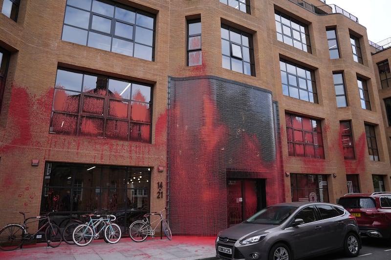 Protesters from the Youth Demand group threw red paint over the outside of the Labour Party HQ in London