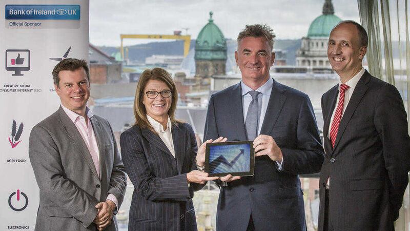 Brian Conlon with Steve Orr of NISP CONNECT and Ian Sheppard and Julie-Ann O&rsquo;Hare from Bank of Ireland UK. 