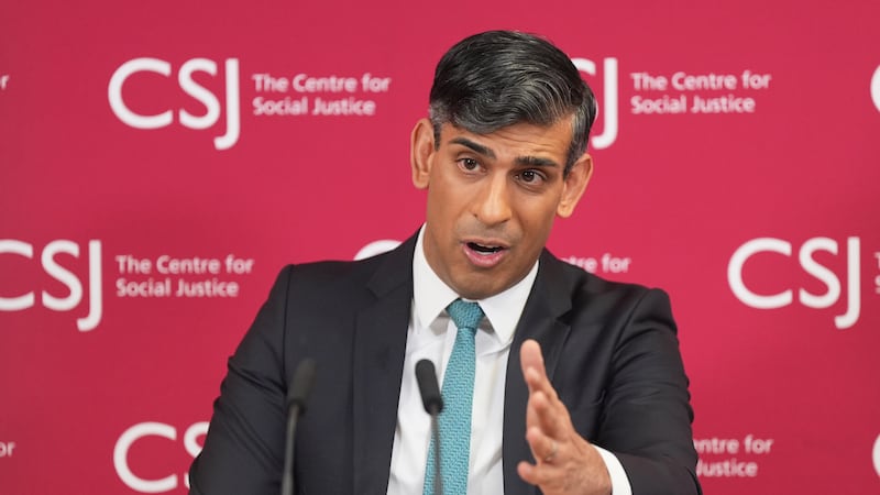 Prime Minister Rishi Sunak giving his speech in central London on welfare reform, where he called for an end to the ‘sick note culture’