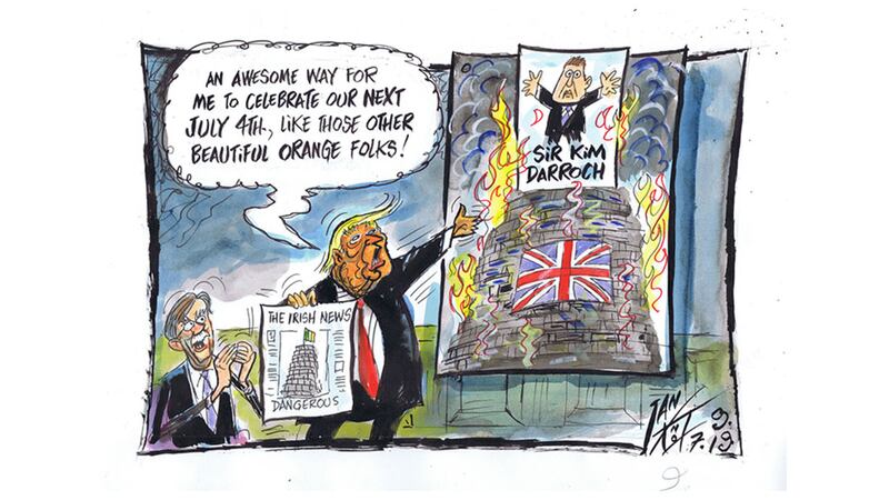 Ian Knox cartoon 9/7/19: A row blows up when confidential emails, critical of the Trump administration from Sir Kim Darroch, UK ambassador to the US, are leaked
