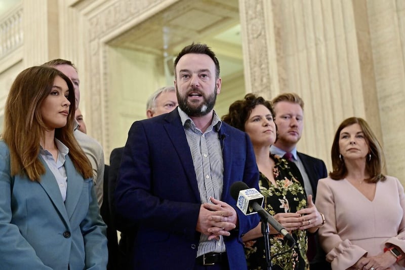 SDLP leader Colum Eastwood with party colleagues at Stormont