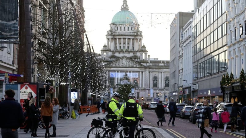 Police on patrol in Belfast city centre on Sunday. Picture by Mal McCann 