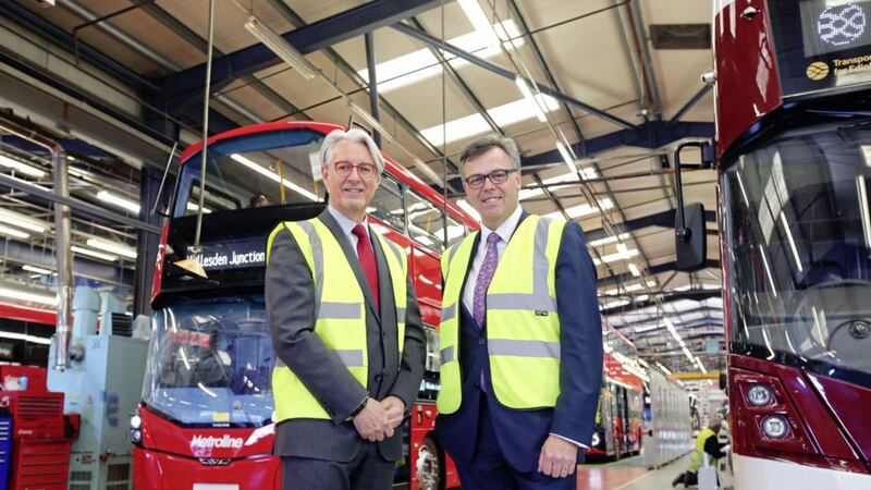 Announcing the major &pound;5.5million investment from Wrightbus are Mark Nodder, Wrights Group, and Invest NI CEO Alastair Hamilton. Picture by Kelvin Boyes/Press Eye 