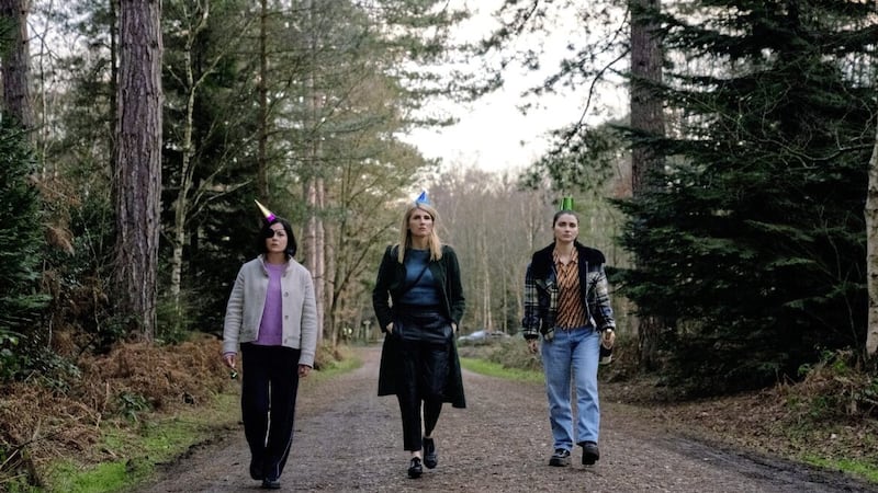 Sarah Greene, Sharon Horgan and Eve Hewson in Bad Sisters, which screens from Friday. The dark comedy thriller is set between Dublin and London. 