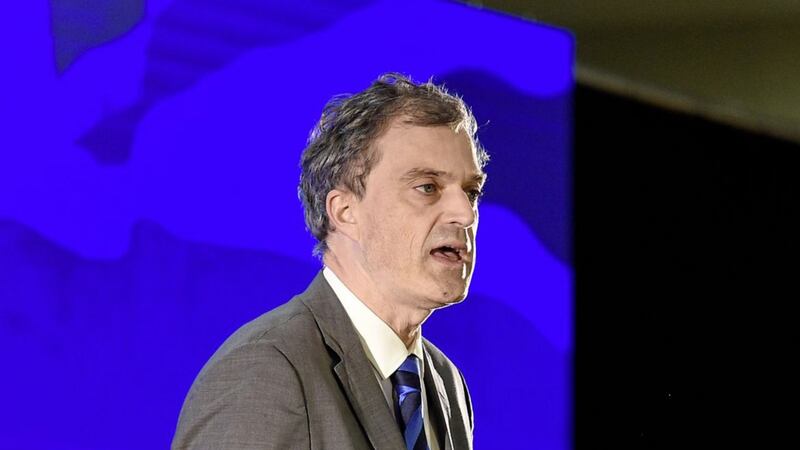 Julian Smith addressing the DUP party conference in 2017. Picture by Michael Cooper/PA Wire 