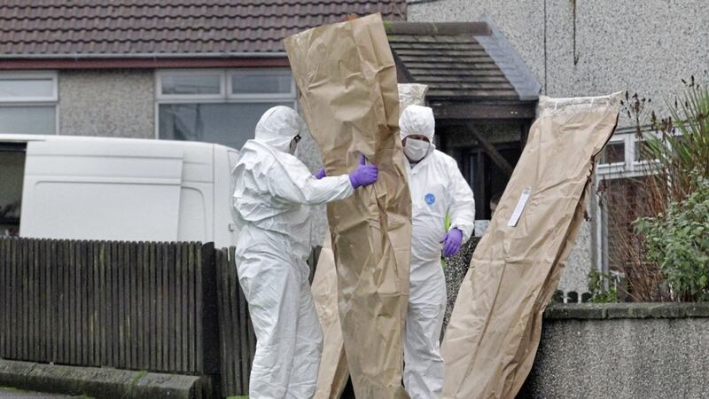 Police attend the scene of the death in Harpurs Hill which was initially being treated as suspicious. Picture Margaret McLaughlin 