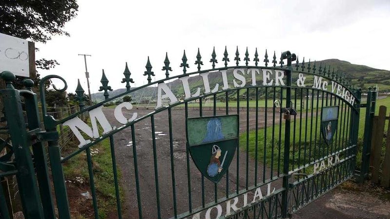 The gates of the Glenariffe Oisin GAA club in Co Antrim. Picture by Ann McManus&nbsp;