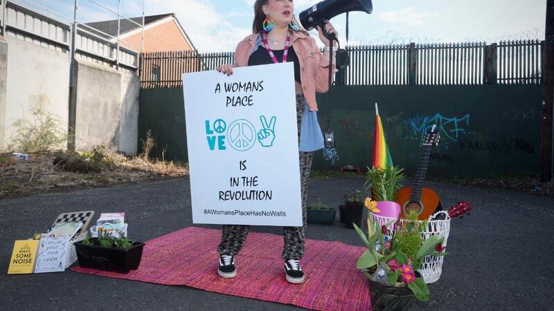 Margaret Gibney, on protest at the peace wall, has pledged to stand vigil until functioning government is back in place. Picture by Mal McCann 