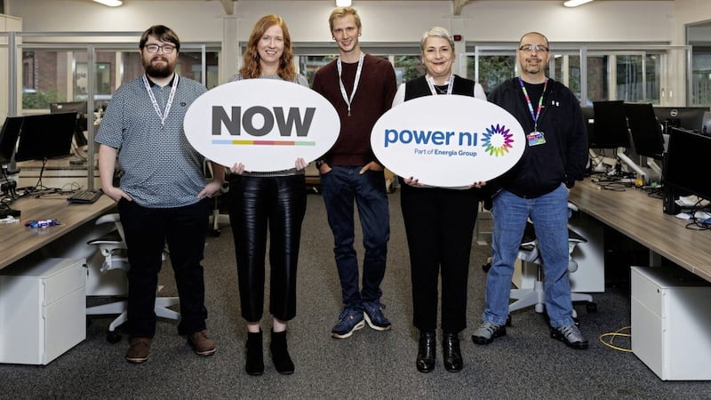 Announcing Power NI&#39;s initiative to provide training to NOW are (from left) NOW Group participant James Quigley; Gillian McCaughtry, head of customer experience at Power NI; NOW Group participant Nick Lundholm; Clare Jordan NOW Group employment development manager; and Ken Hawthorne, billing operations manager at Power NI 