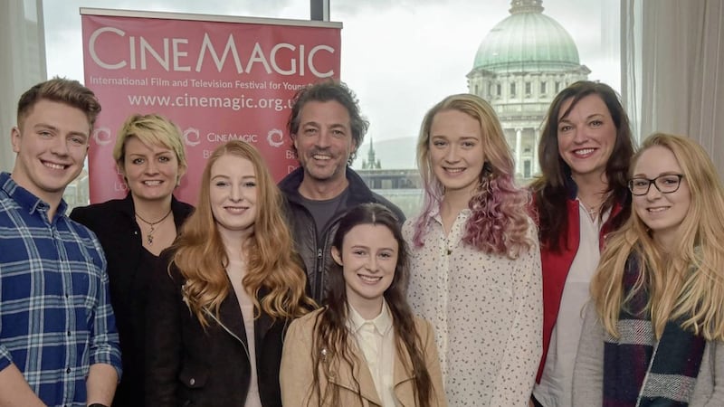 Cast and production members set the scene for Cinemagic&#39;s second movie Grace &amp; Goliath. Included are Cinemagic chief executive Joan Burney Keatings (second right), writer Maire Campbell (second left) and director Tony Mitchell (centre back) 