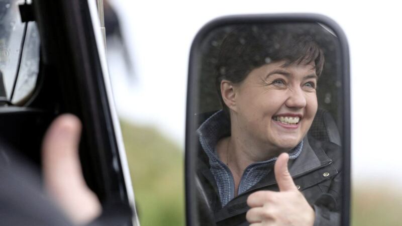 Scottish Conservative leader Ruth Davidson drives a Land Rover Defender during a General Election campaign visit to the Perthshire off-road driving centre in Aberargie, near Perth, on Monday. Picture by Andrew Milligan, Press Association 