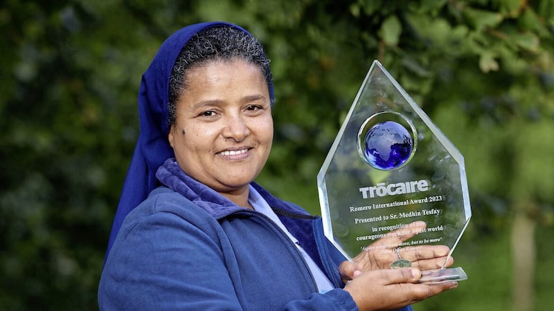 Sister Medhin Tesfay from Ethiopia has been presented with the Tr&oacute;caire &lsquo;Romero International Award&rsquo; in recognition of her extraordinary courage and commitment to the transformative and life-saving work of the Daughters of Charity in Ethiopia for nearly three decades. Picture by Justin Kernoghan 