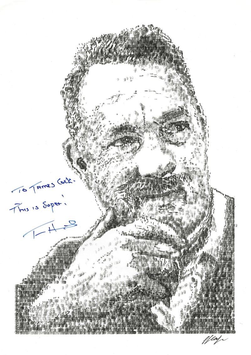 Tom Hanks signed the artwork with a handwritten message that read: "To James Cook. This is super! Tom Hanks".