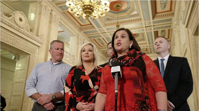 Sinn F&eacute;in president Mary Lou McDonald and senior party figures at Stormont Picture by Hugh Russell