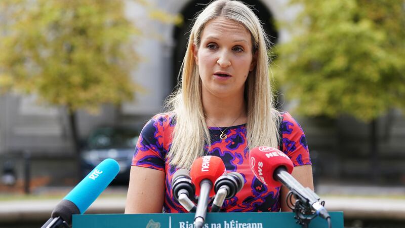 Minister for Justice Helen McEntee during a press briefing at Government Buildings, Dublin (PA)