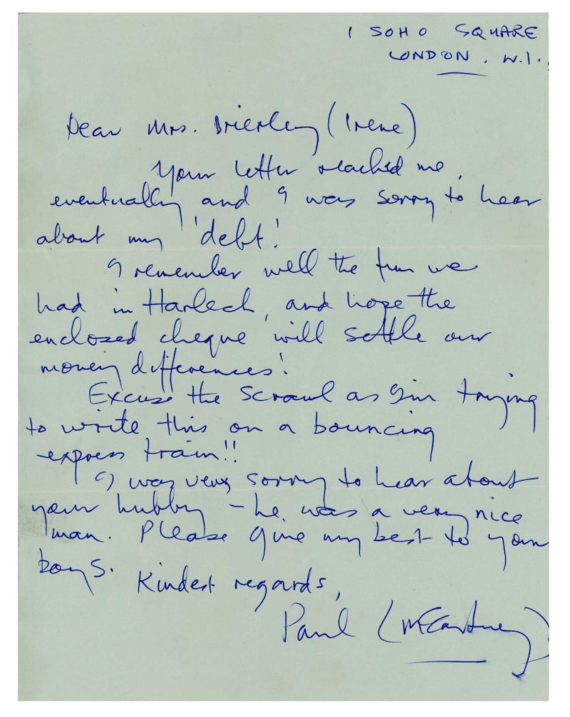 Letter from Paul McCartney to Irene Brierley