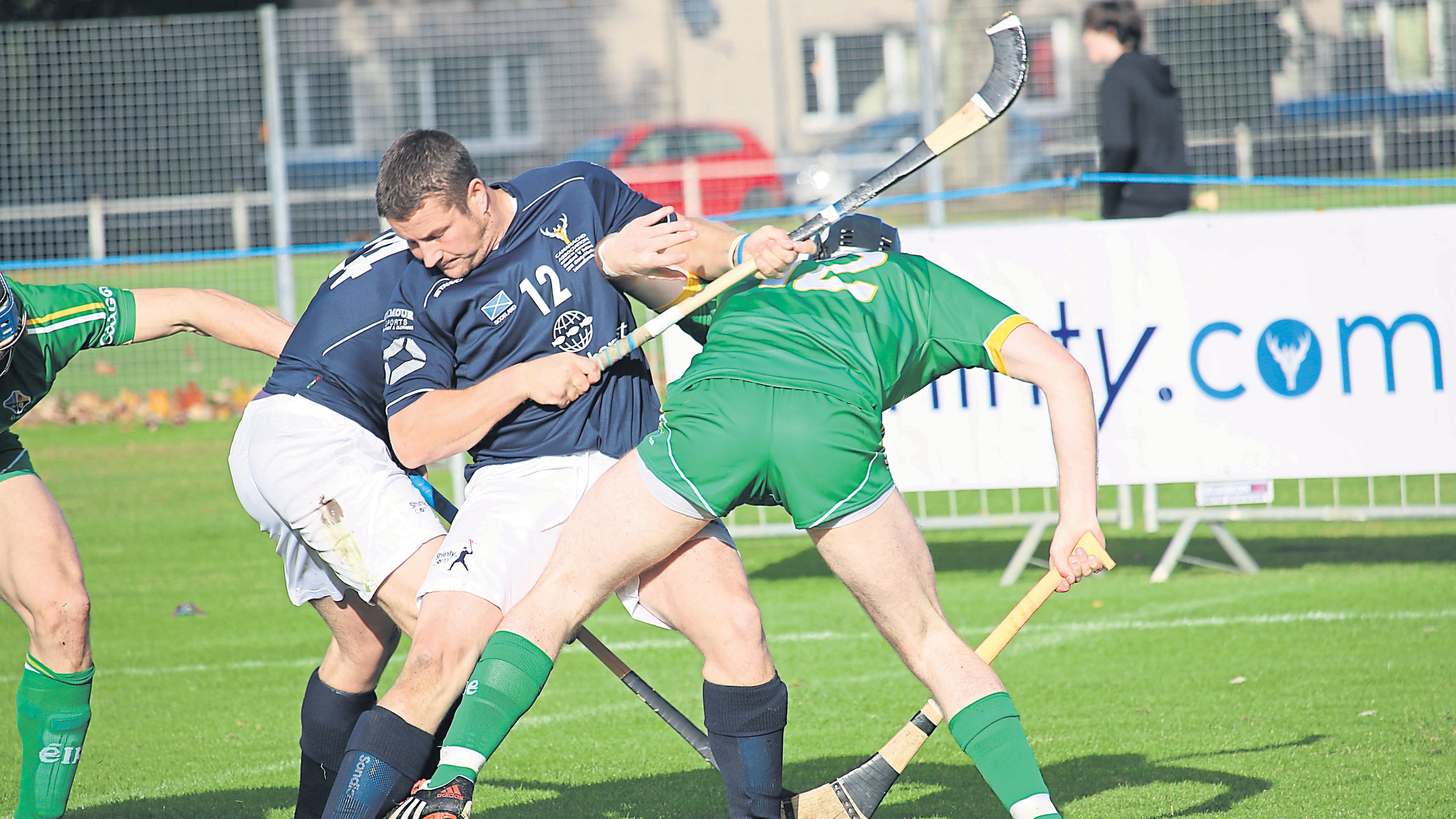 IN THE THICK OF IT: Ireland and Scotland players do battle at Bught Park on Saturday