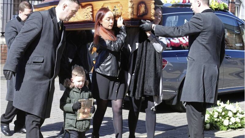 Ann McKernan&#39;s coffin is carried to St Peter&#39;s Cathedral for her funeral. Picture by Hugh Russell 