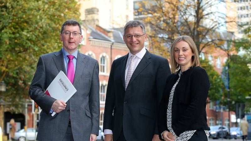 From left, Alan Bridle, Bank of Ireland; Andrew Miskin, CIMA and Cheryl Magookin, Terex, who also addressed the event 