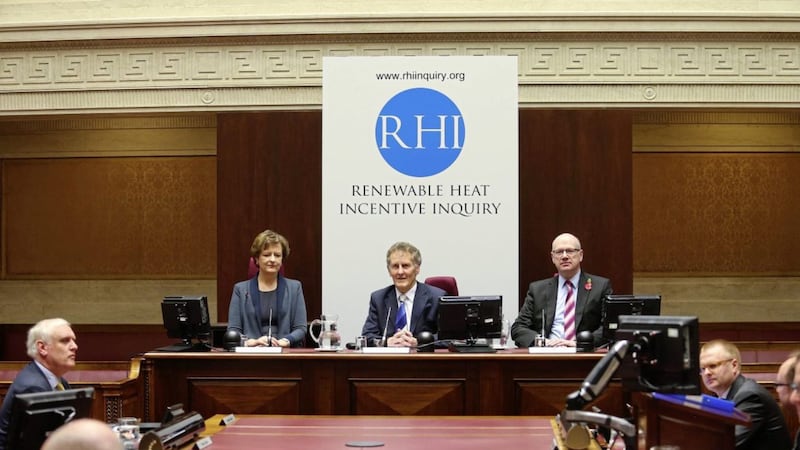 The RHI inquiry sitting in the Senate Chamber at Parliament Buildings, Stormont 