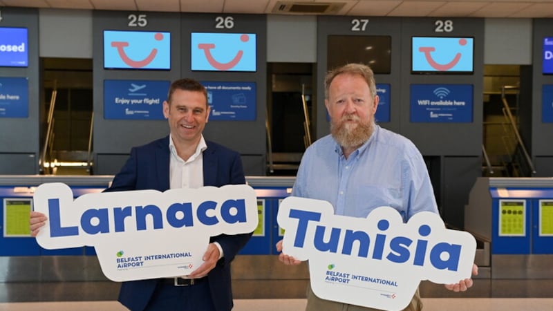 Craig Morgan (left) head of Ireland for TUI and Graham Keddie, managing director, Belfast International Airport.
