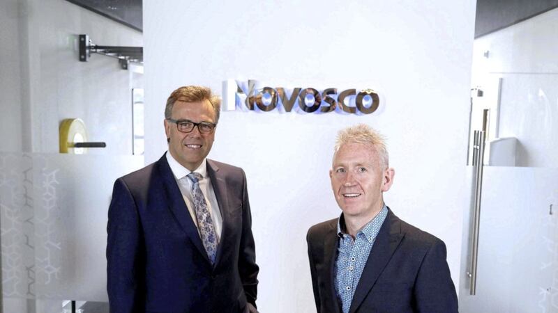 Announcing the major expansion plans at Novosco are Alastair Hamilton, CEO, Invest NI and Patrick McAliskey, managing director, Novosco. 