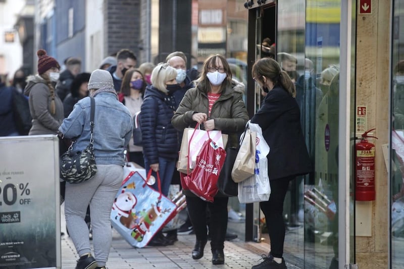 Shoppers out in Belfast city centre on Sunday afternoon. Picture by Hugh Russell. 
