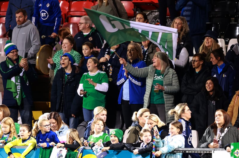 Northern Ireland fans in the stands at the end of the UEFA Women's Nations League Group B1 match at Seaview, Belfast. Picture by Liam McBurney/PA Wire