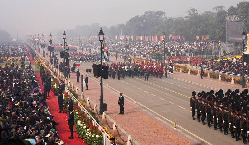 Thousands cheered at the parade (Manish Swarup/AP)