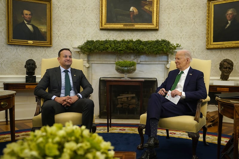 Leo Varadkar, left, at a bilateral meeting with President Joe Biden in the Oval Office at the White House