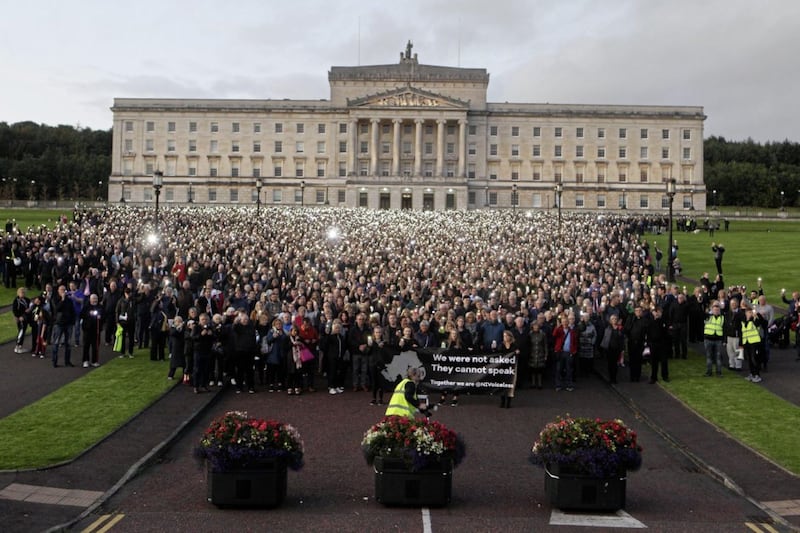 Anti-abortion campaigners NI Voiceless held a silent protest at Stormont in September. File picture by Matt Bohill 