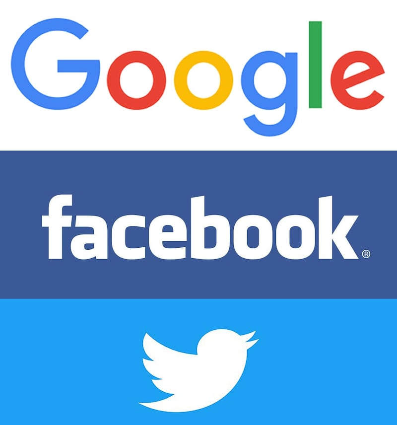 Google, Facebook and Twitter logos