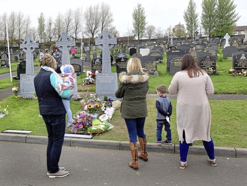 Visitors at the grave of Martin McGuinness in Derry City Cemetery. Picture by Margaret McLaughlin 