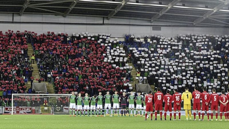 Fans displayed a poppy mosaic in the West Stand during the Northern Ireland match with Azerbaijan at Windsor Park earlier this month 